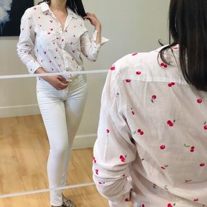 White cherry print long sleeve shirt